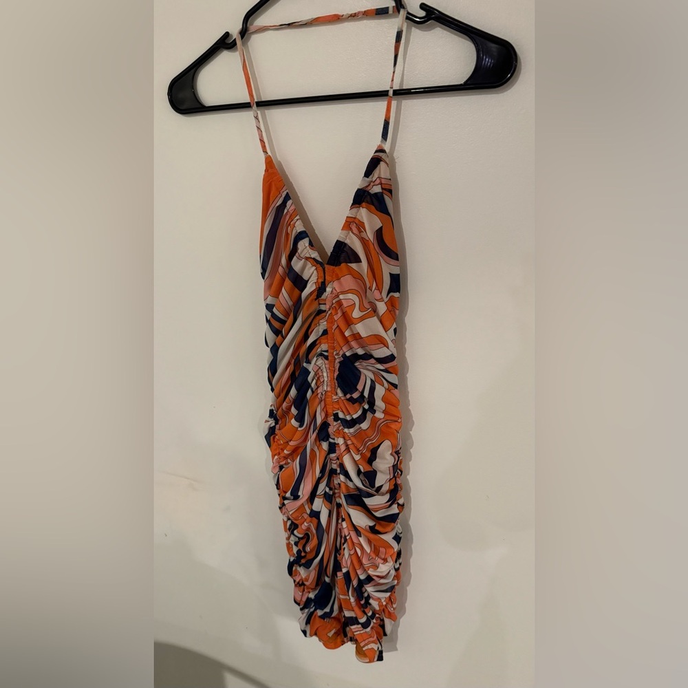 Princess Polly Halter Retro Tie-Dye Bodycon Dress Swirl Size 2 Ruched